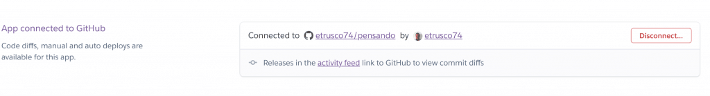 18 heroku app connected 1024x139 - Deployare un'app node.js su Heroku in Continuous Integration con gitHub