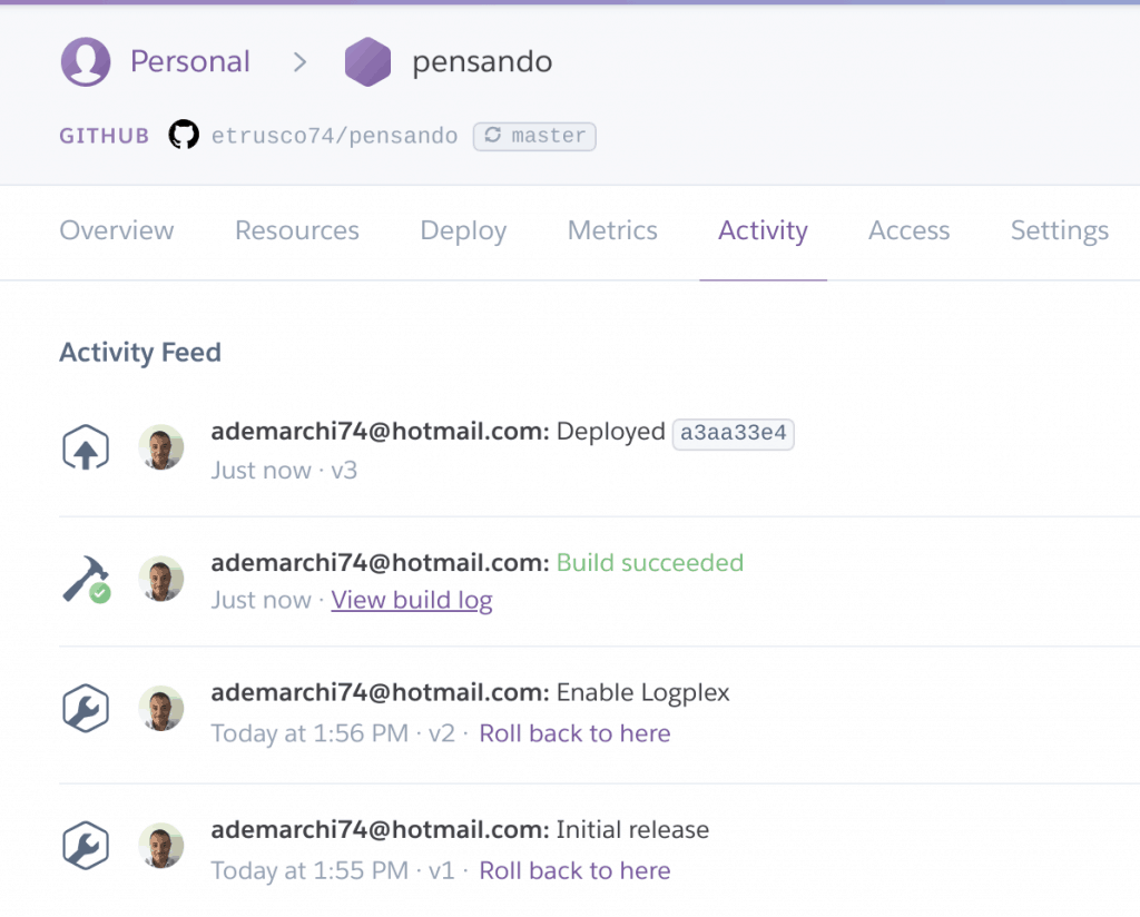 22 activity 1024x824 - Deployare un'app node.js su Heroku in Continuous Integration con gitHub