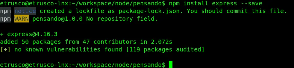 7 install express - Deployare un'app node.js su Heroku in Continuous Integration con gitHub