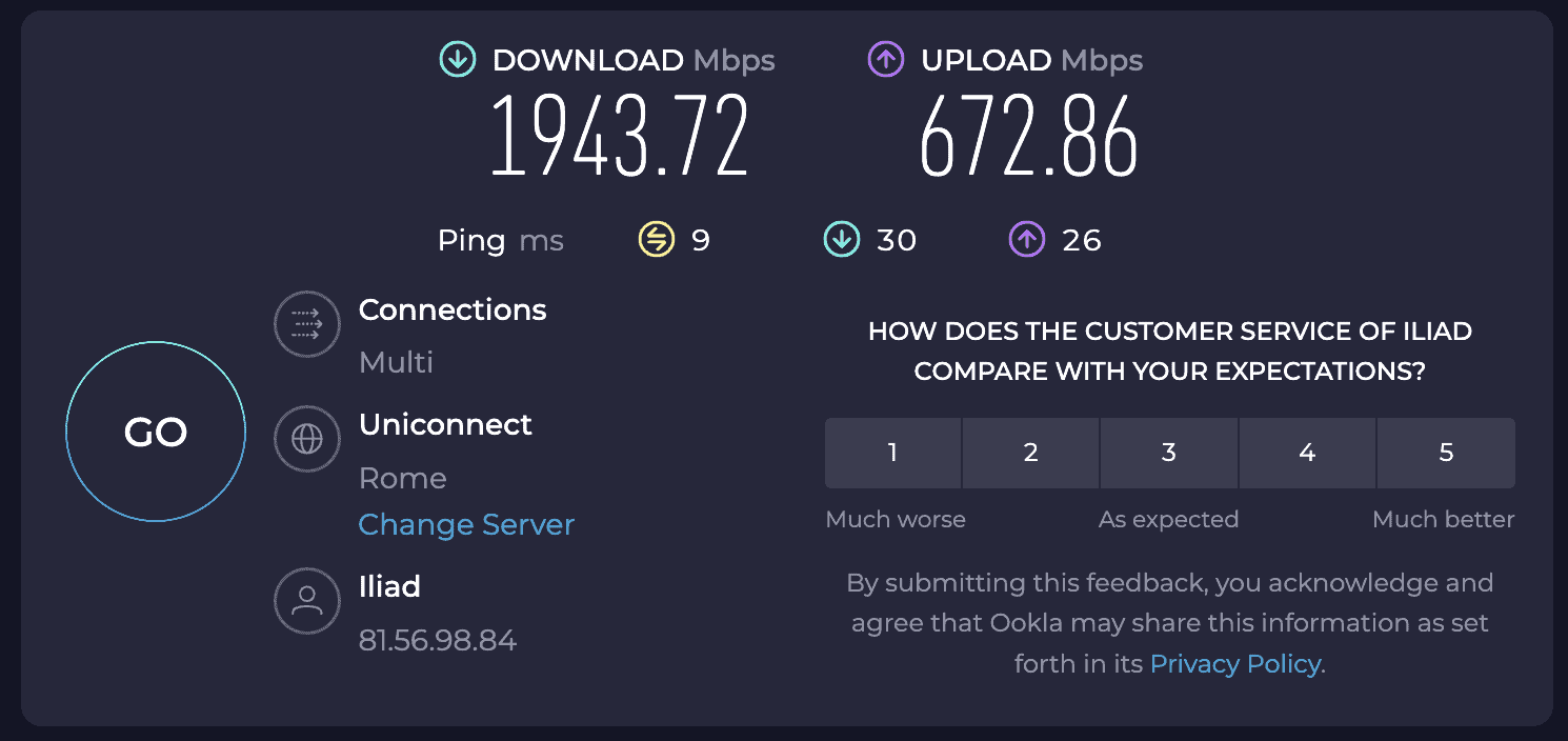 copertura iliad fibra 2.5Gbps - Recensione Iliad Fibra: Migrazione Unboxing e Test Linea