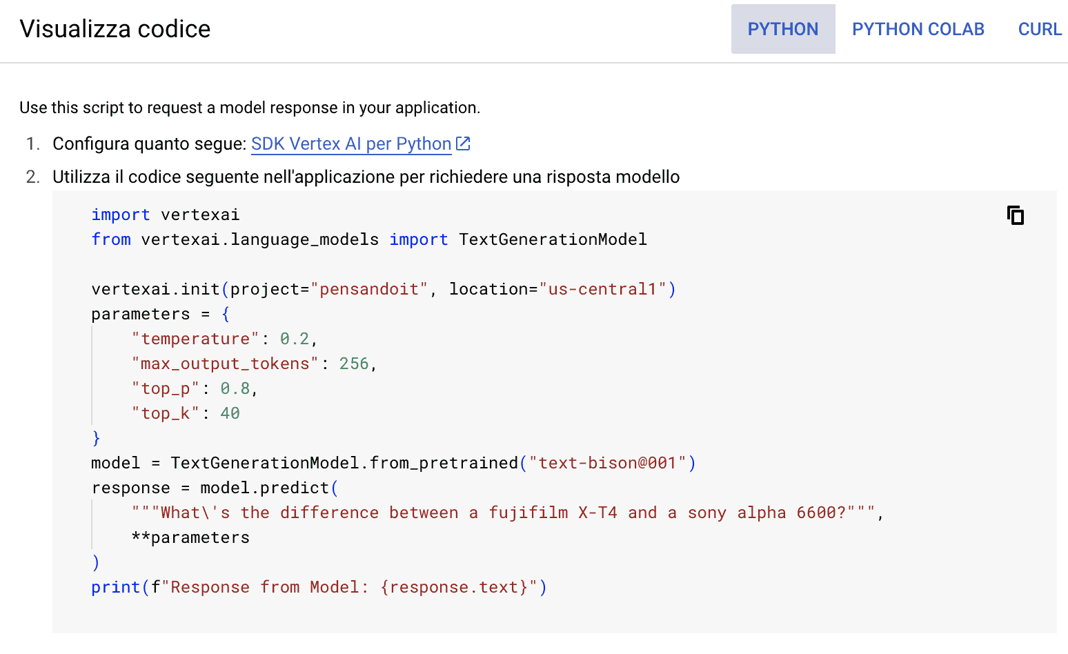 12 vertex ai - Come integrare Bard (Vertex AI) tramite API REST e librerie