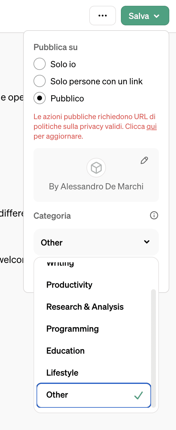 11 Come creare un GPTs personalizzato - Come creare un GPTs personalizzato con ChatGPT